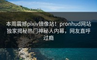 本周震撼pixiv镜像站！pronhud网站独家揭秘热门神秘人内幕，网友直呼过瘾