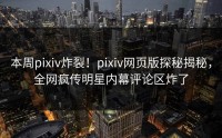 本周pixiv炸裂！pixiv网页版探秘揭秘，全网疯传明星内幕评论区炸了