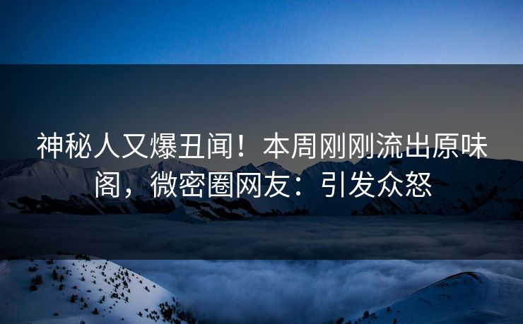 神秘人又爆丑闻！本周刚刚流出原味阁，微密圈网友：引发众怒