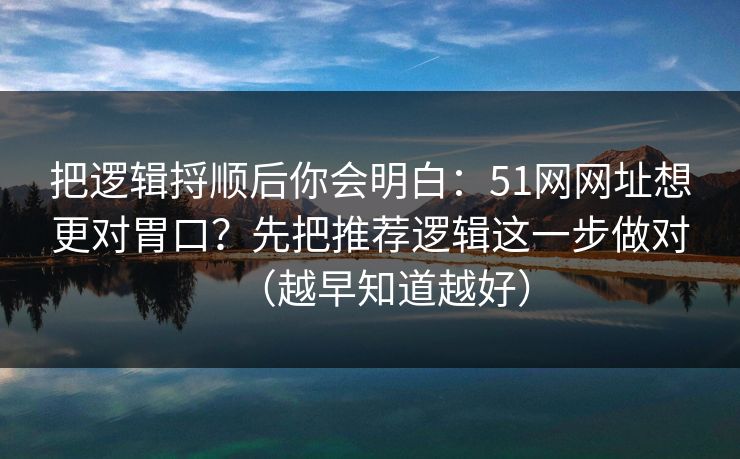 把逻辑捋顺后你会明白：51网网址想更对胃口？先把推荐逻辑这一步做对（越早知道越好）